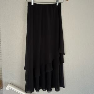 Alex Evenings Black Chiffon Layered Midi Skirt Formal Cocktail Party Wedding